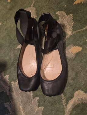 Chloe Black Leather Ballet Flats with Ankle Wrap